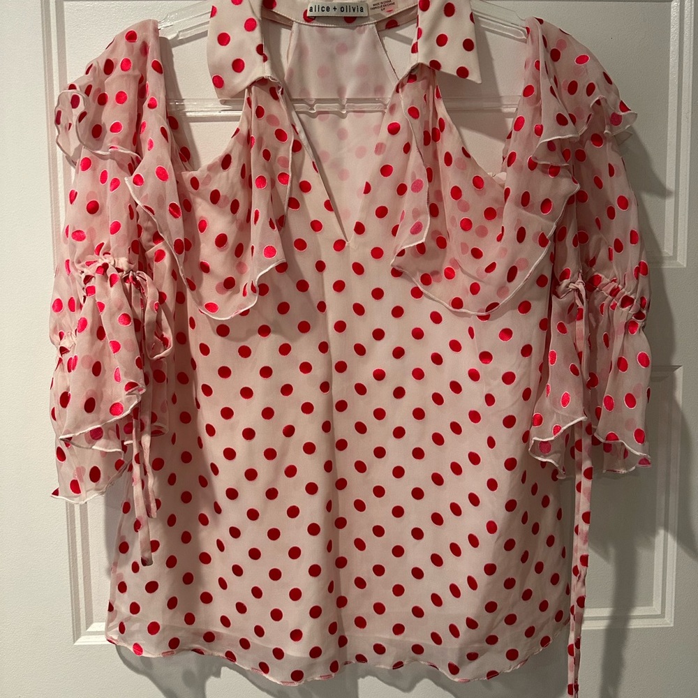 Alice+Olivia Blayne Polka Dot Cold Shoulder Top - Small